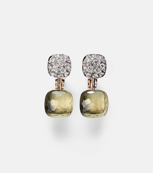 Nudo 18kt rose and white gold earrings with prasiolites and diamonds