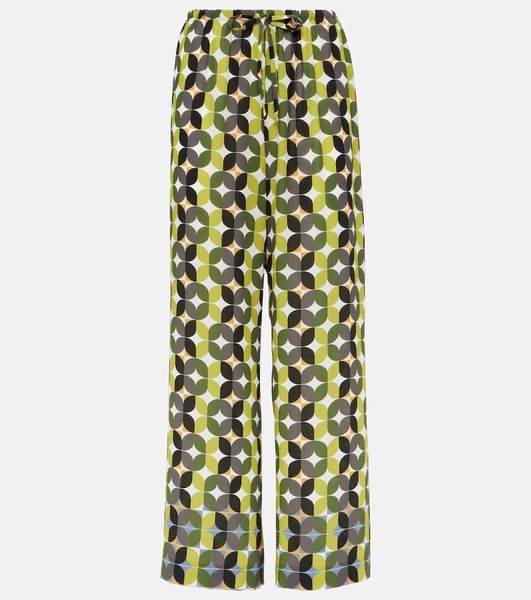 Printed high-rise crêpe wide-leg pants