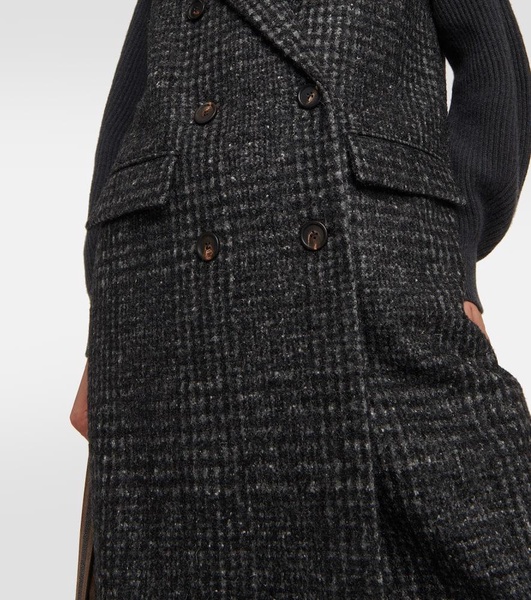 Checked wool-blend coat