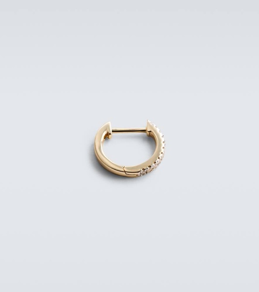 14kt gold single hoop earring with diamonds and freshwater pearl