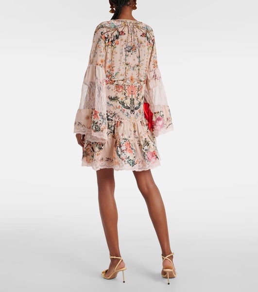 Embellished floral silk crêpe minidress