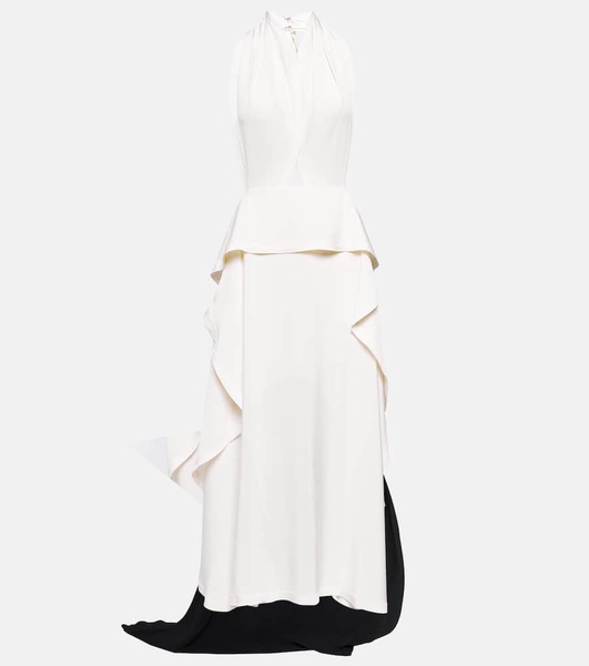 Cutout halterneck satin and crêpe gown