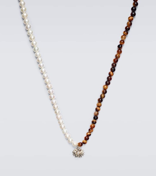 Evil Eye 14kt gold necklace with pearls