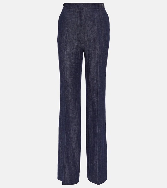 Tailored linen denim wide-leg pants