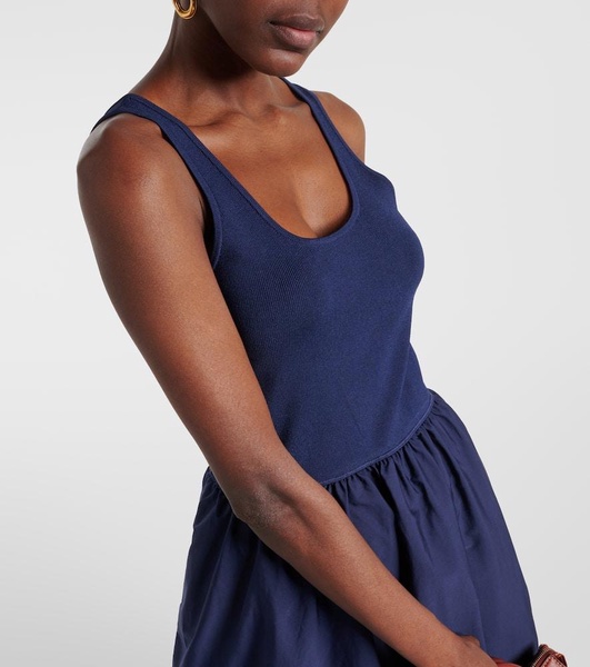 Scoop-neck gathered midi dress