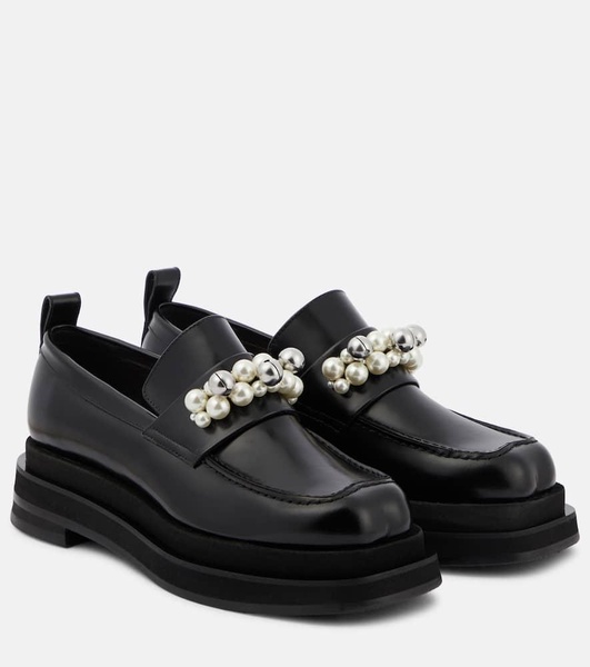 Embellished leather platform loafers