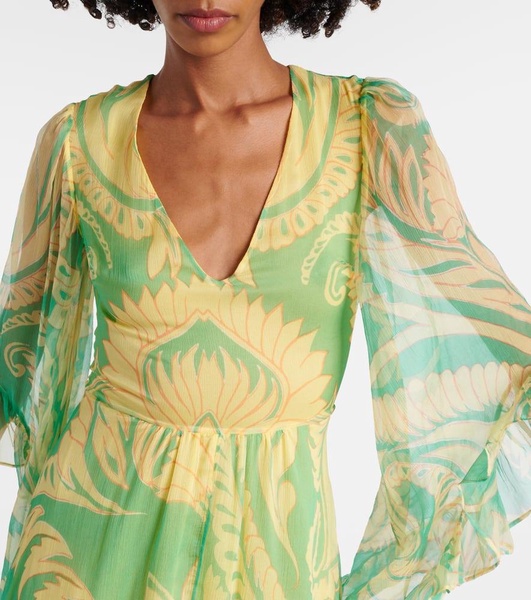 Printed ruffled silk maxi dress