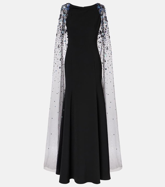 Beaded caped crêpe gown