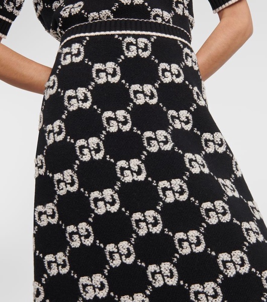 GG wool curly jacquard midi skirt