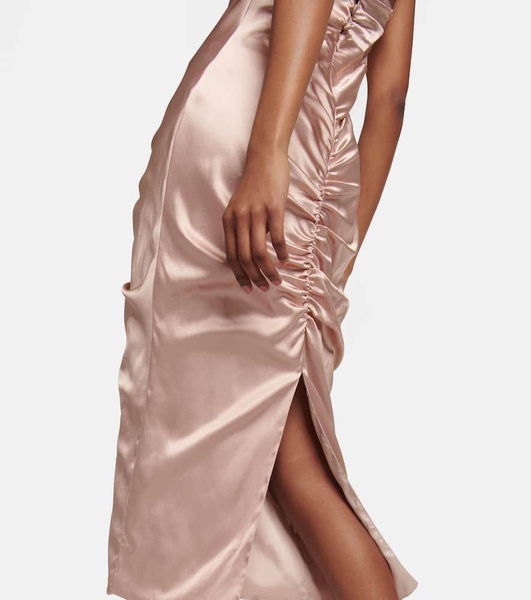 Ruched cutout satin midi dress