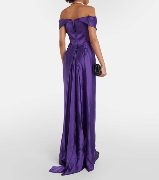 Off-shoulder bustier satin gown