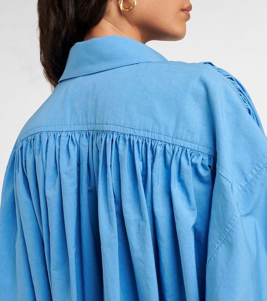 Oversized gathered cotton-blend shirt