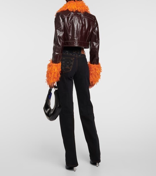 Faux fur-trimmed leather jacket