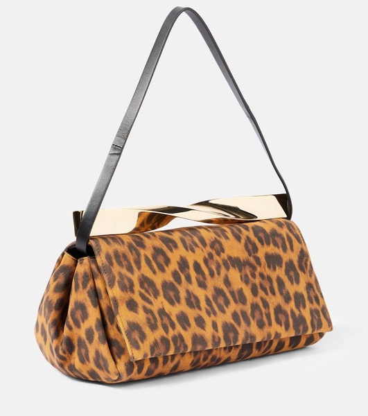 Twist Small leopard-print suede clutch