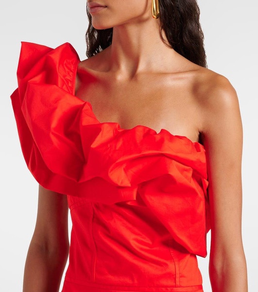 Ruffled one-shoulder poplin gown