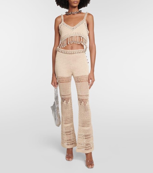 Embellished crochet cotton flared pants