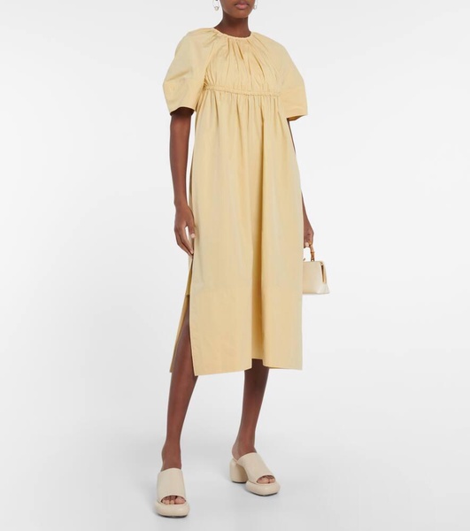 Gathered cotton midi dress