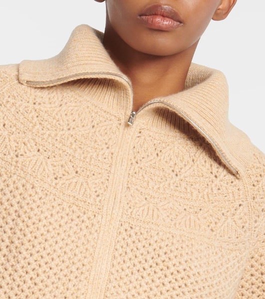 Crochet cashmere zip-up sweater