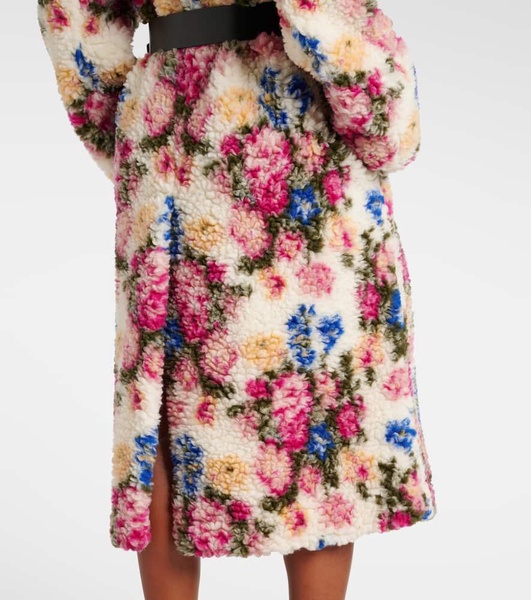 Belted floral teddy coat