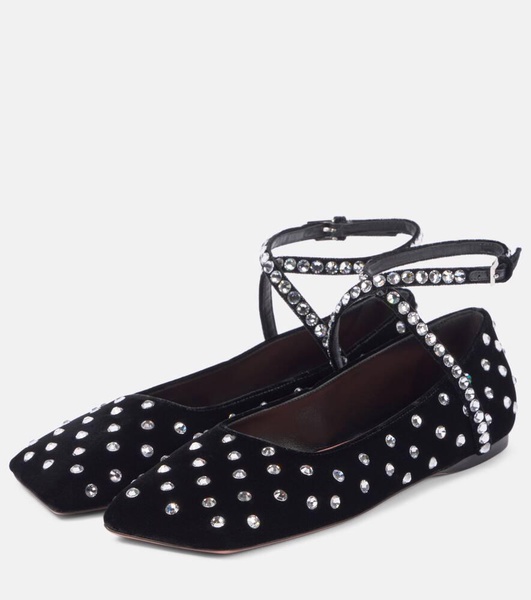 Ane Crystal lace-up velvet ballet flats