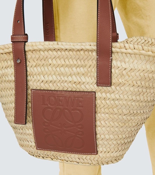 Leather-trimmed basket bag