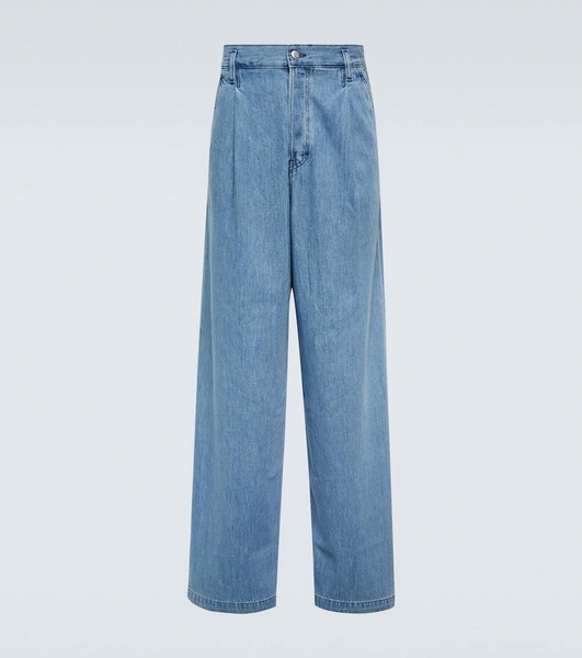 Pleated high-rise wide-leg jeans