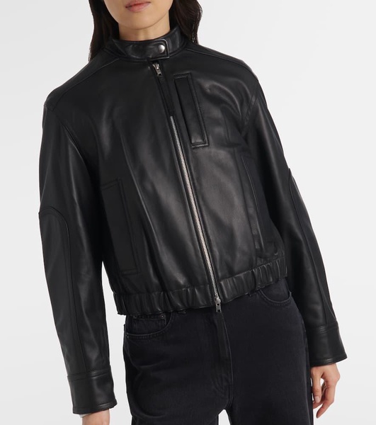 Cropped leather bomber jacket