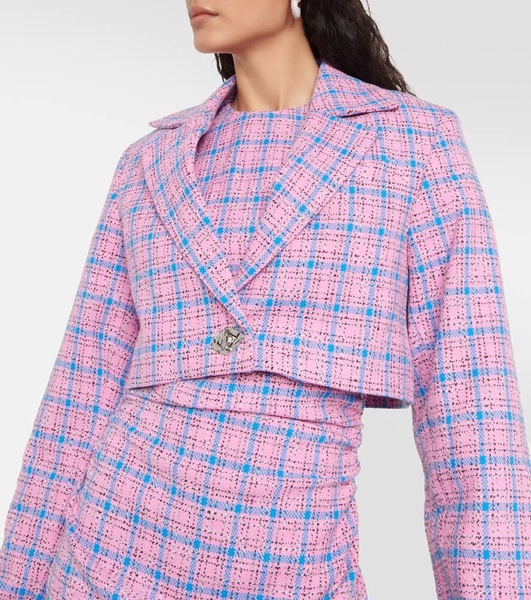 Checked cropped cotton-blend blazer