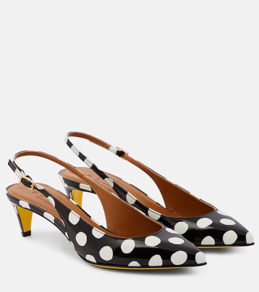 Polka-dot patent leather slingback pumps 