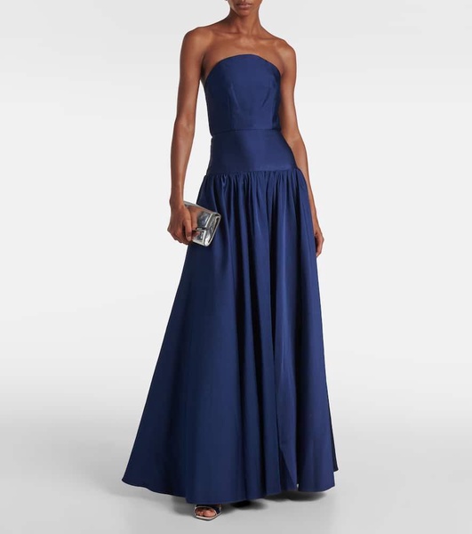 Strapless gathered taffeta gown