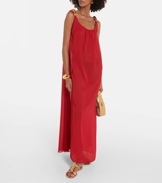 Holiday open-back chiffon maxi dress