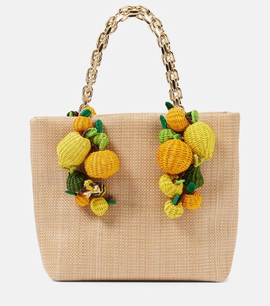 Citrus Punch Mini raffia-effect tote bag