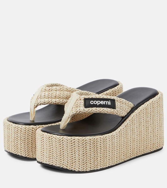 Raffia platform thong sandals