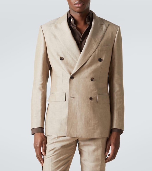 Double-breasted wool, linen, and silk suit