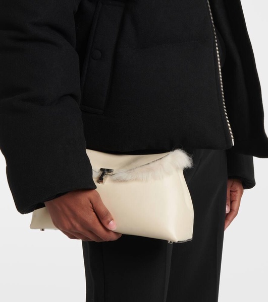 T-Lock shearling-lined leather clutch