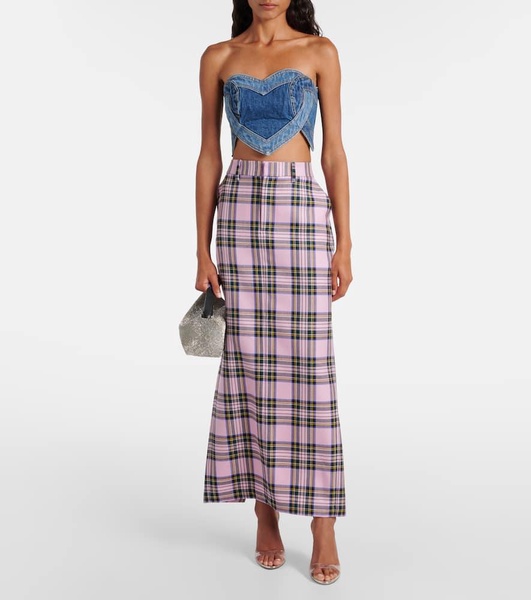 Plaid wool midi skirt