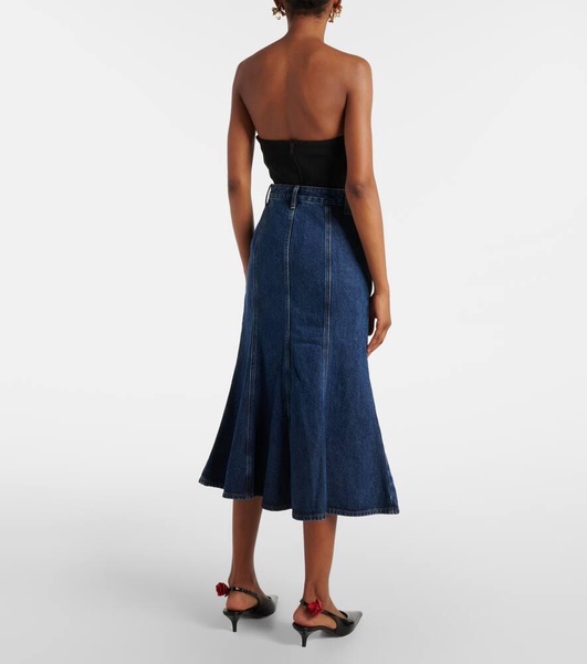 Flared denim midi skirt