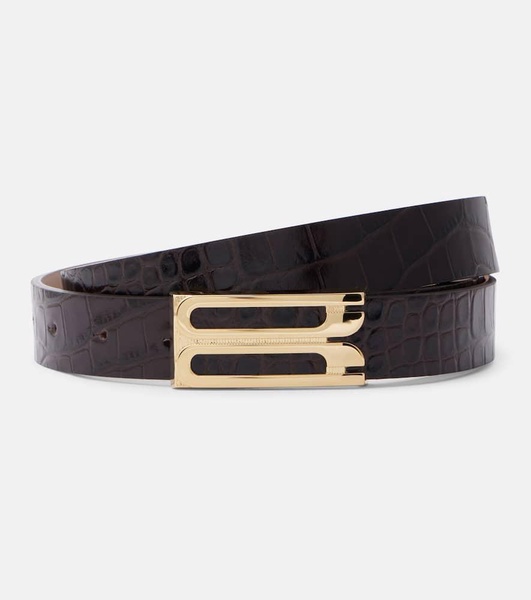 Croc-effect leather belt