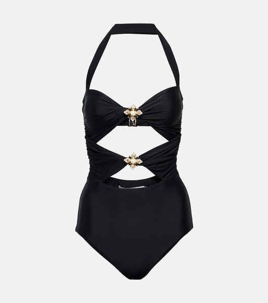 Embellished halterneck swimsuit