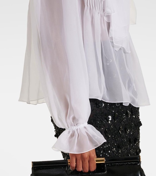 Ruffled tie-neck silk blouse 