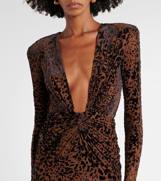 Leopard-print ruched midi dress