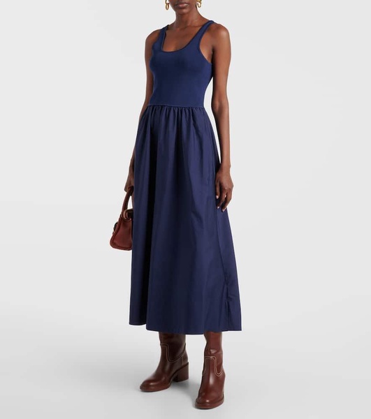 Scoop-neck gathered midi dress