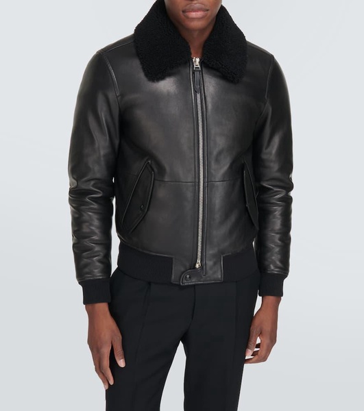 Shearling-trimmed leather jacket 