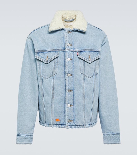 Faux fur-trimmed denim jacket