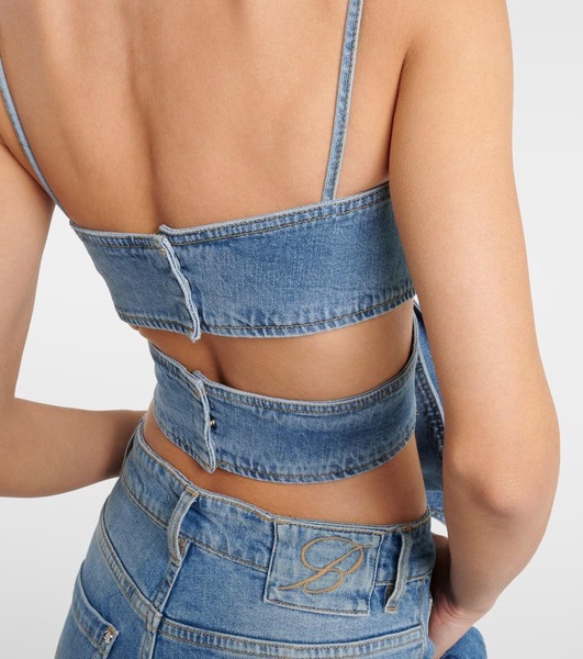 Bow-detail denim crop top