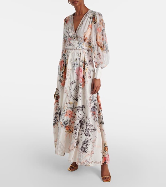 Floral linen and silk maxi dress