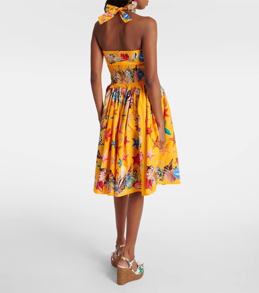 Capri printed shirred cotton midi dress