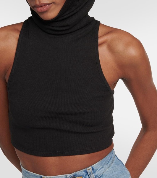 Hooded cotton-blend crop top