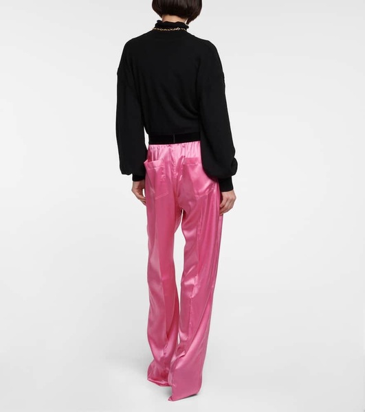 High-rise silk-blend satin pants