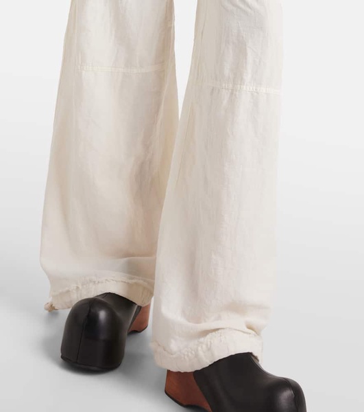 Mid-rise cotton and linen wide-leg pants